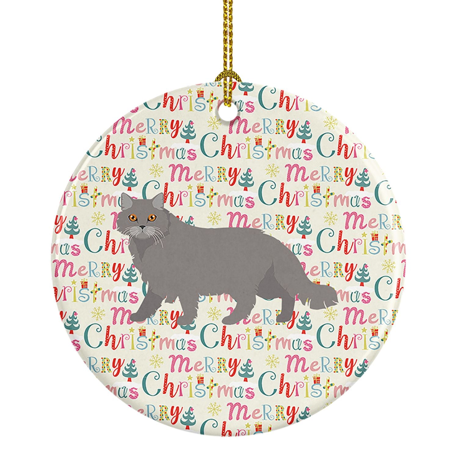 British Longhair Cat Christmas Ceramic Ornament Christmas Tree Hanging Decorations for Home Christmas Holiday, Party, Gift, 3 in