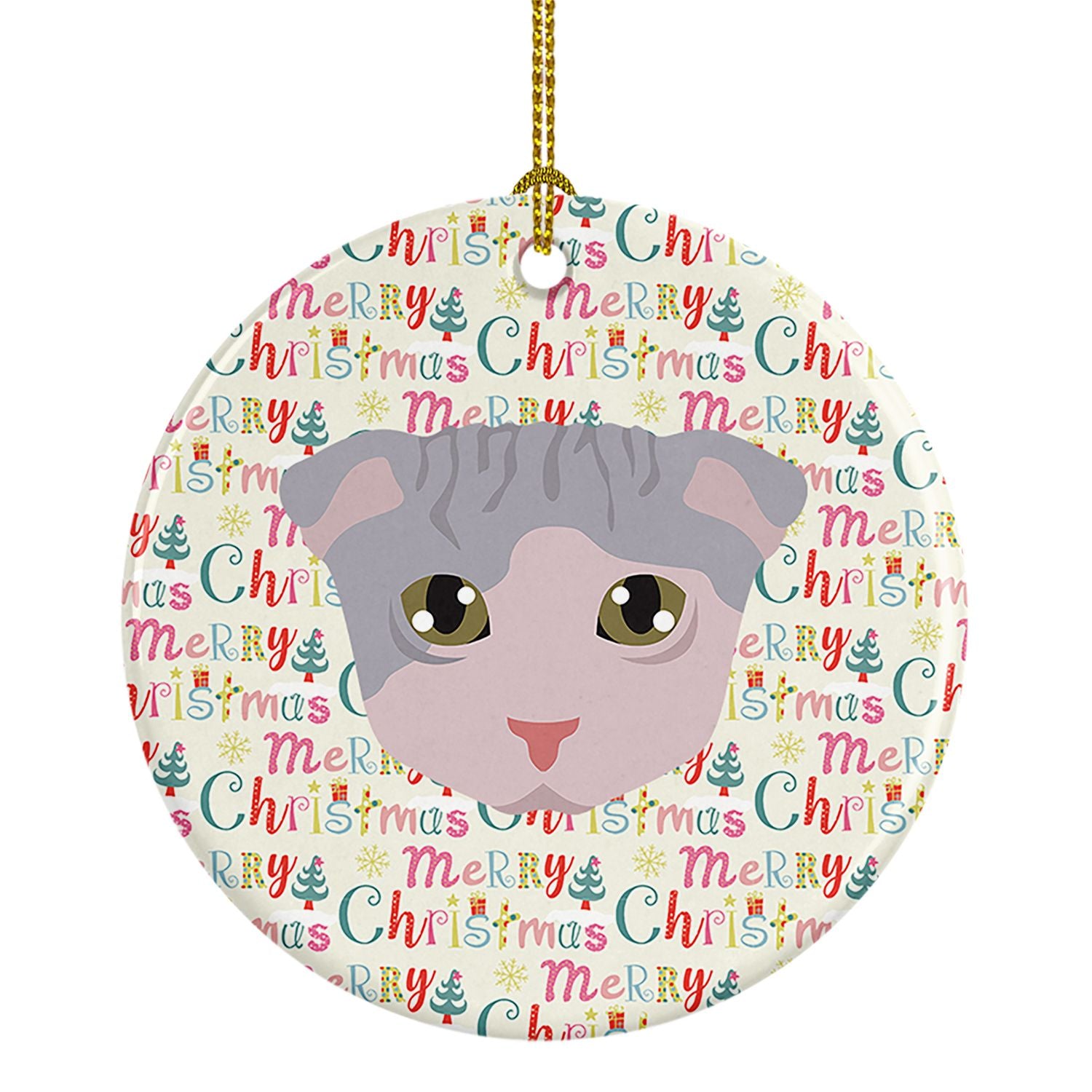 Ukrainian Levkoy Cat Christmas Ceramic Ornament Christmas Tree Hanging Decorations for Home Christmas Holiday, Party, Gift, 3 in