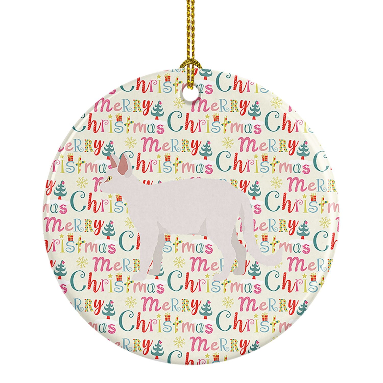 White Devon Rex Cat Christmas Ceramic Ornament Christmas Tree Hanging Decorations for Home Christmas Holiday, Party, Gift, 3 in,
