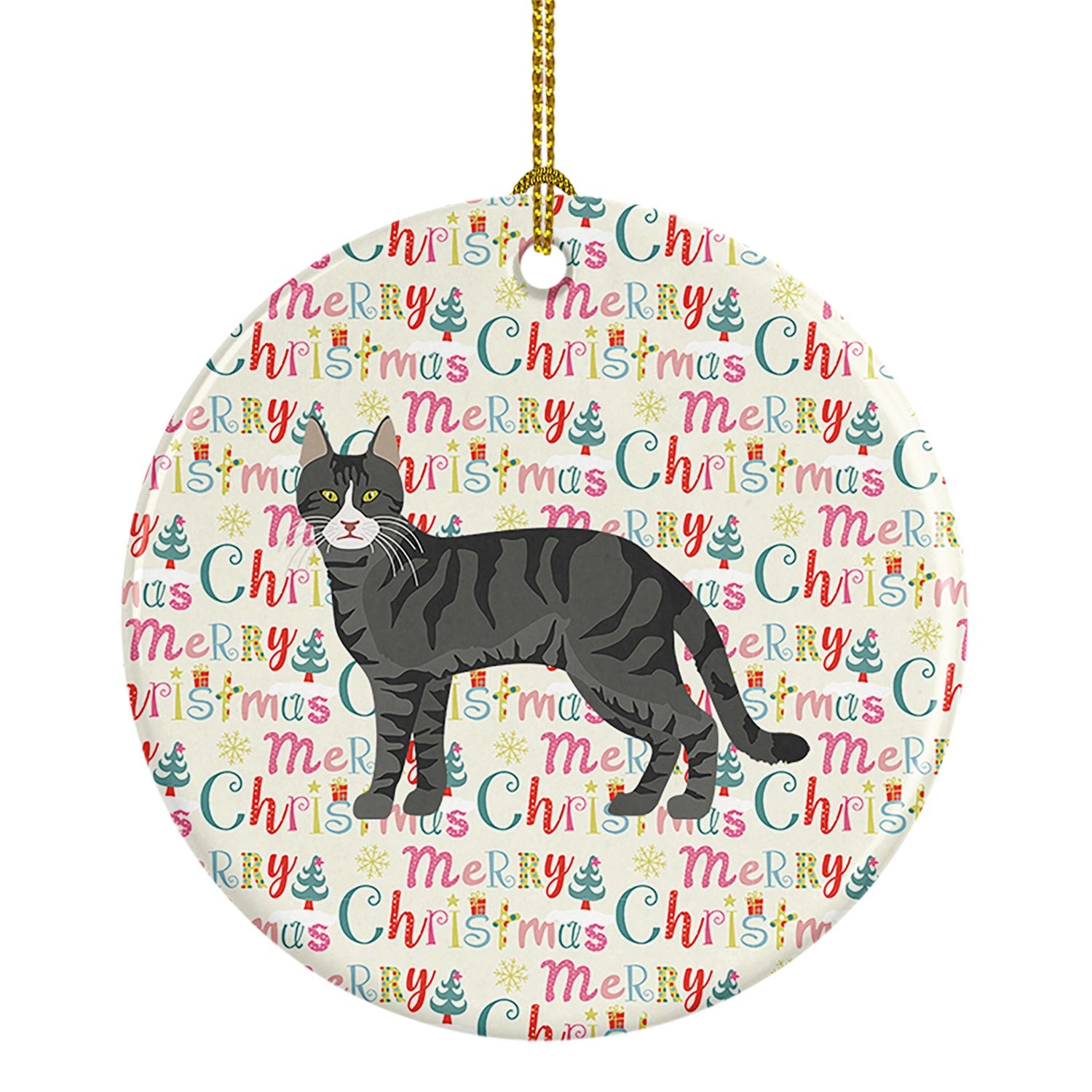 Tricolour Aegean Cat Christmas Ceramic Ornament Christmas Tree Hanging Decorations for Home Christmas Holiday, Party, Gift, 3 in
