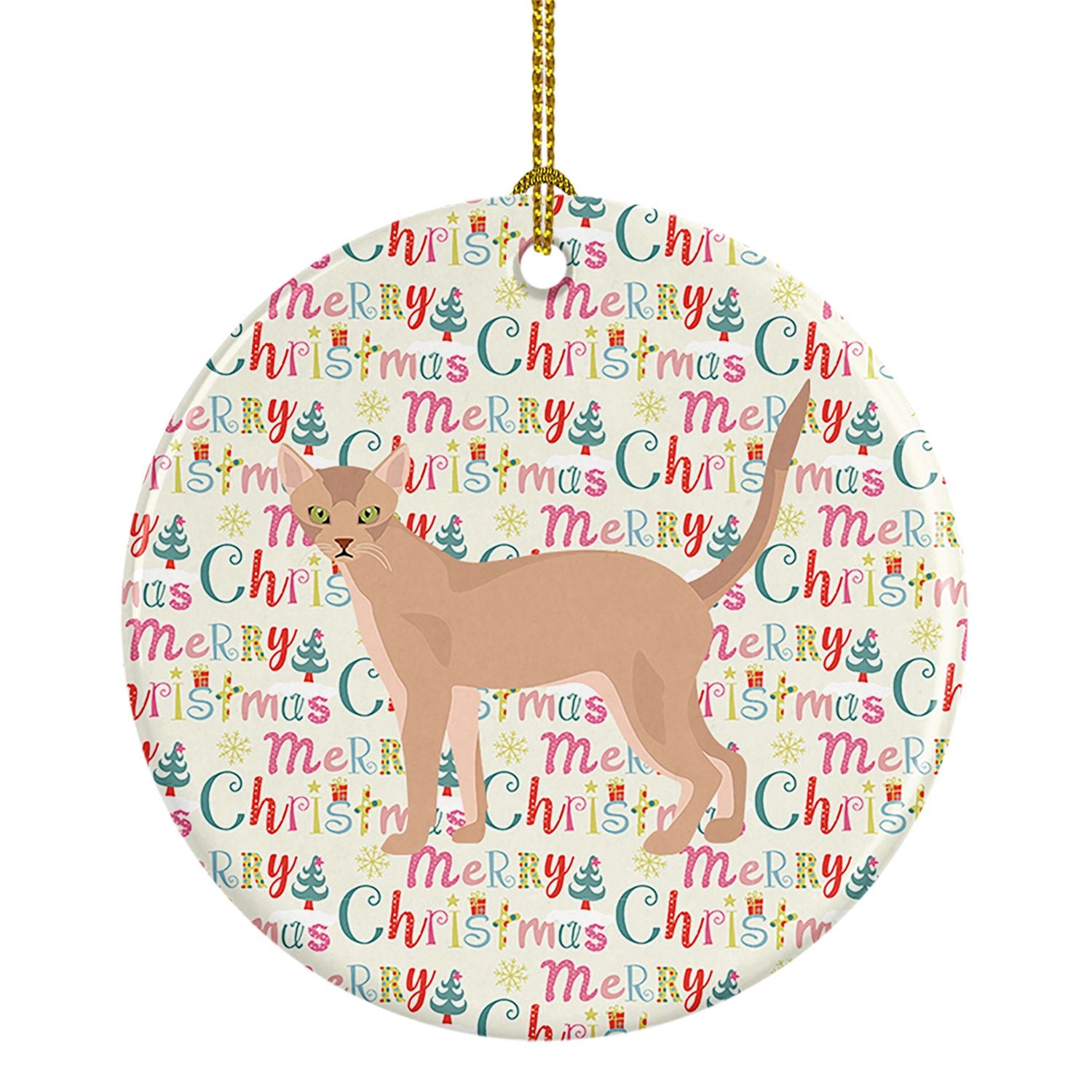 Fawn Abyssinian Cat Christmas Ceramic Ornament Christmas Tree Hanging Decorations for Home Christmas Holiday, Party, Gift, 3 in,