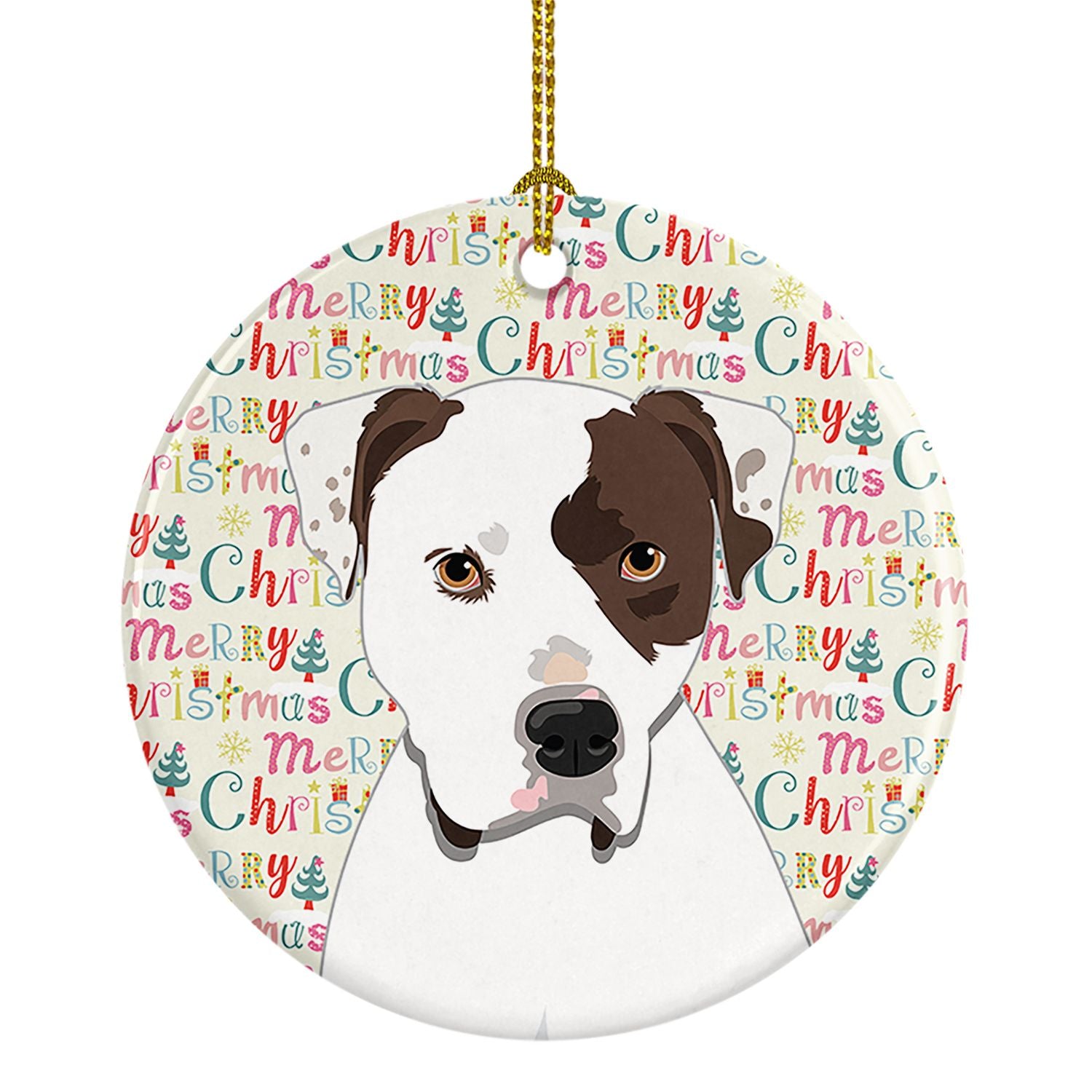 Pit Bull White #2 Christmas Ceramic Ornament Christmas Tree Hanging Decorations for Home Christmas Holiday, Party, Gift, 3 in, M