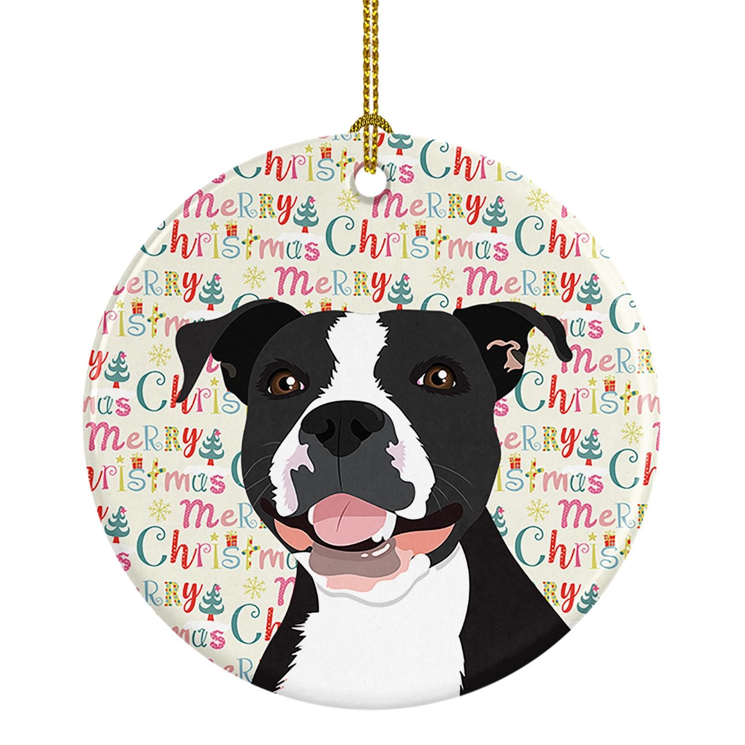Pit Bull Black #3 Christmas Ceramic Ornament Christmas Tree Hanging Decorations for Home Christmas Holiday, Party, Gift, 3 in, M