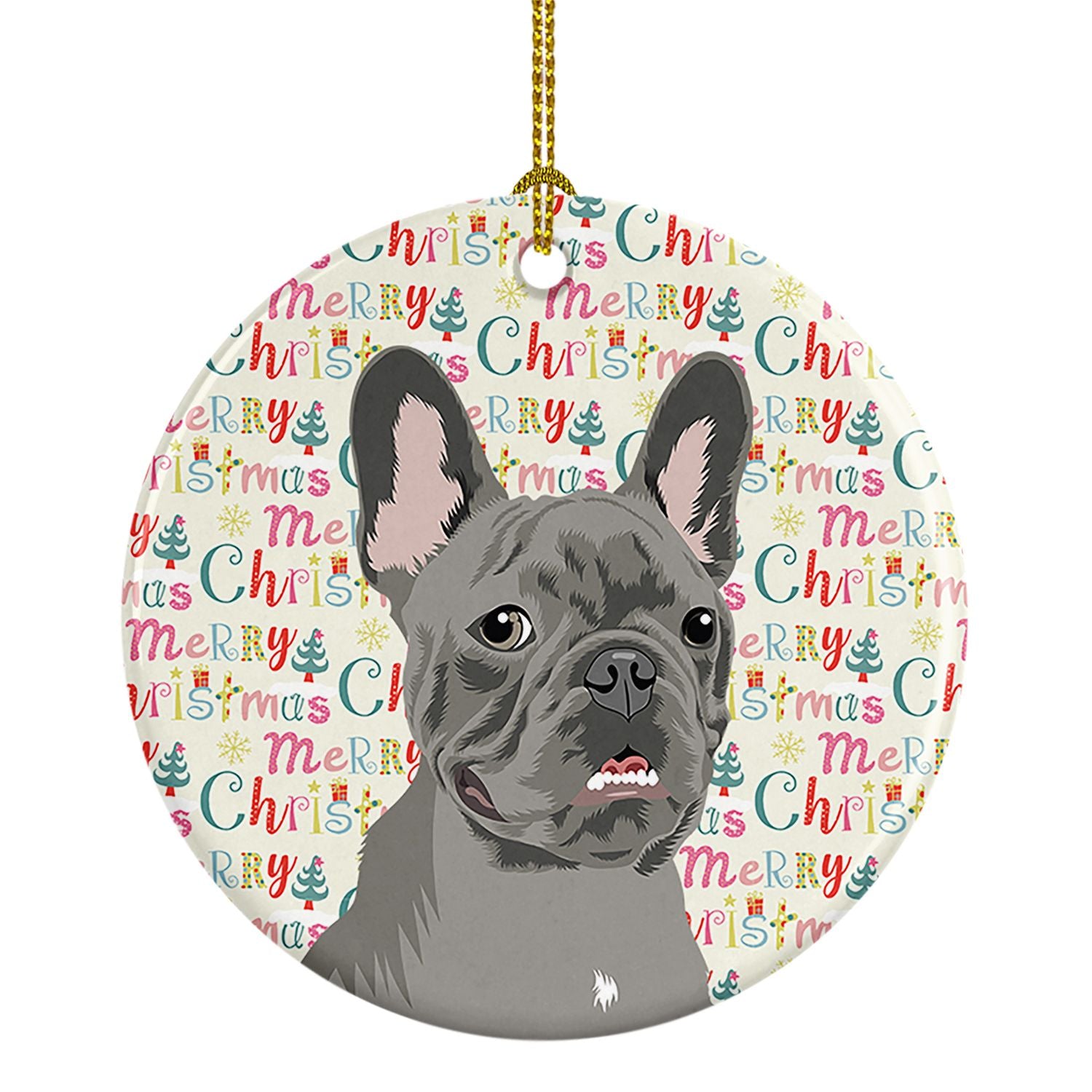 French Bulldog Blue Christmas Ceramic Ornament Christmas Tree Hanging Decorations for Home Christmas Holiday, Party, Gift, 3 in,