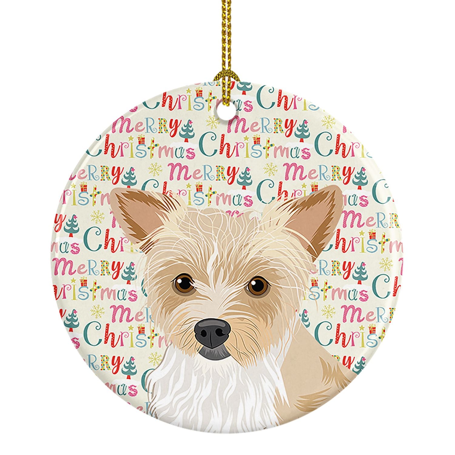 Yorkie Parti Christmas Ceramic Ornament Christmas Tree Hanging Decorations for Home Christmas Holiday, Party, Gift, 3 in, Multic