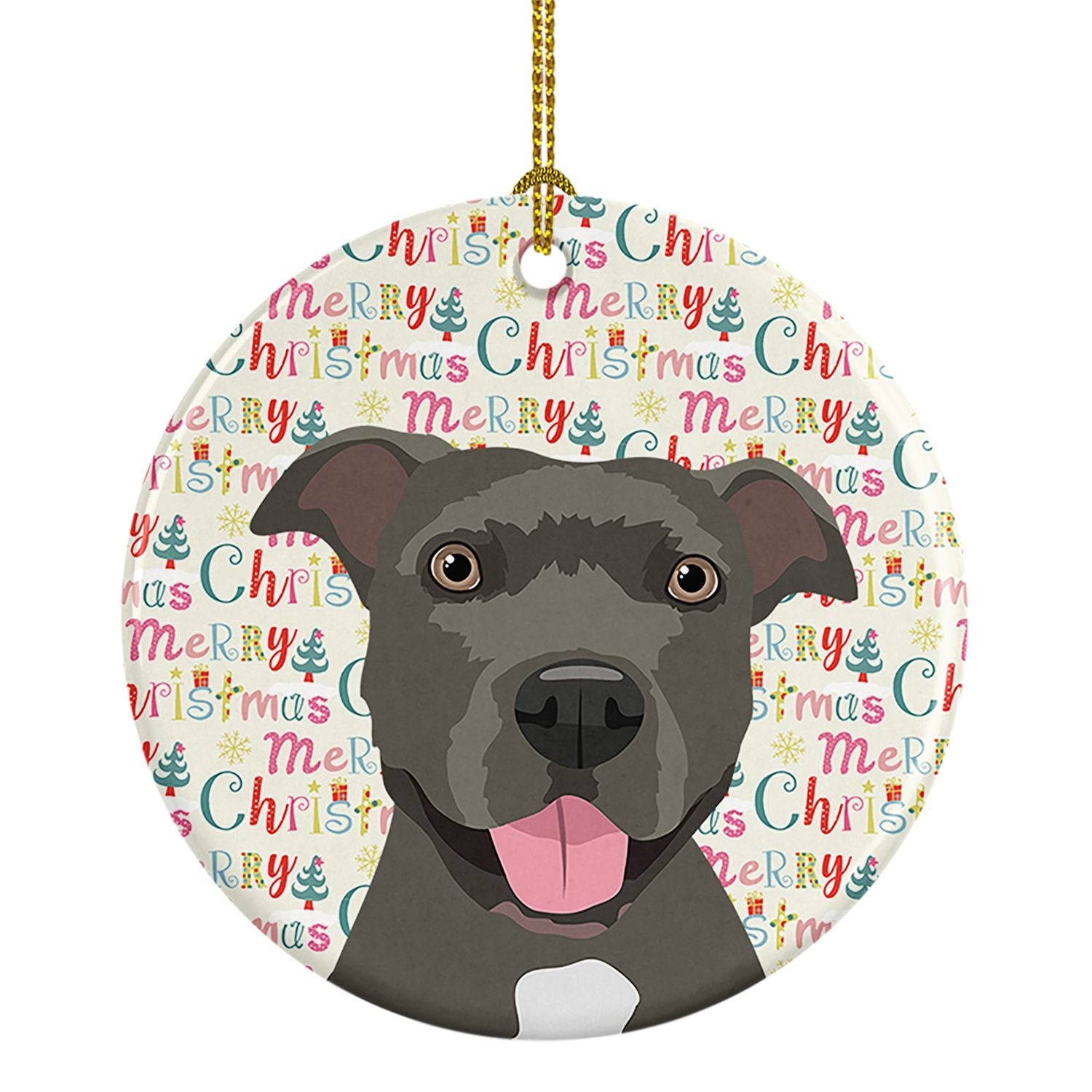 Pit Bull Blue #3 Christmas Ceramic Ornament Christmas Tree Hanging Decorations for Home Christmas Holiday, Party, Gift, 3 in, Mu