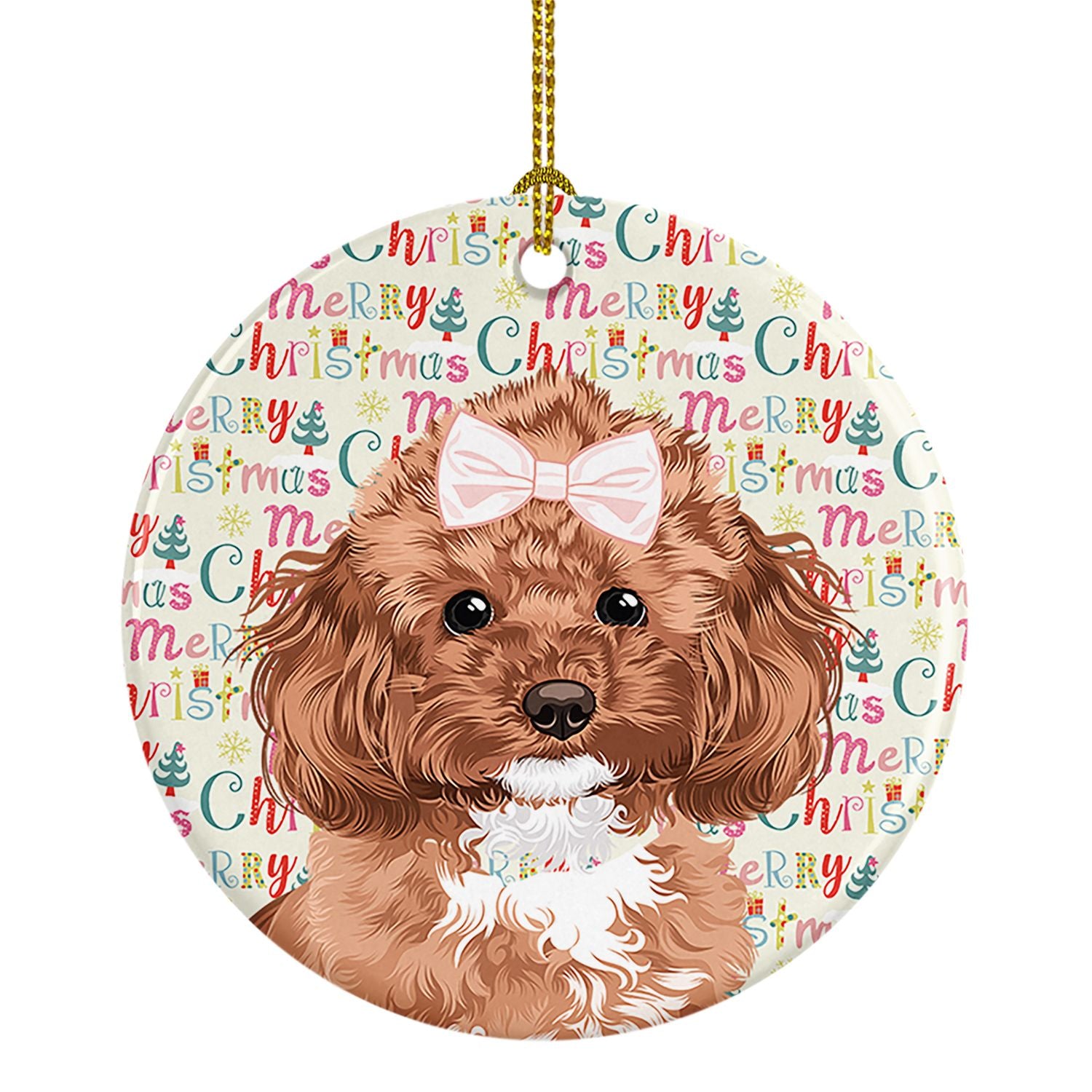 Poodle Toy Red Christmas Ceramic Ornament Christmas Tree Hanging Decorations for Home Christmas Holiday, Party, Gift, 3 in, Mult
