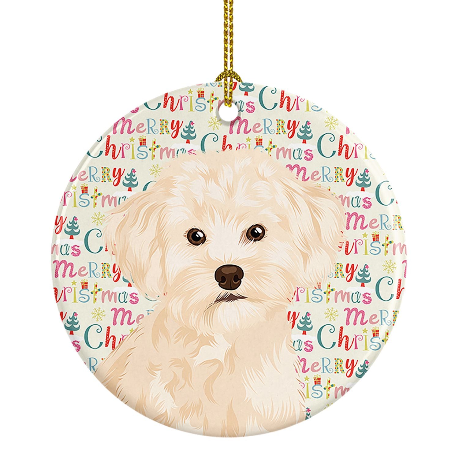 Poodle Toy Cream Christmas Ceramic Ornament Christmas Tree Hanging Decorations for Home Christmas Holiday, Party, Gift, 3 in, Mu