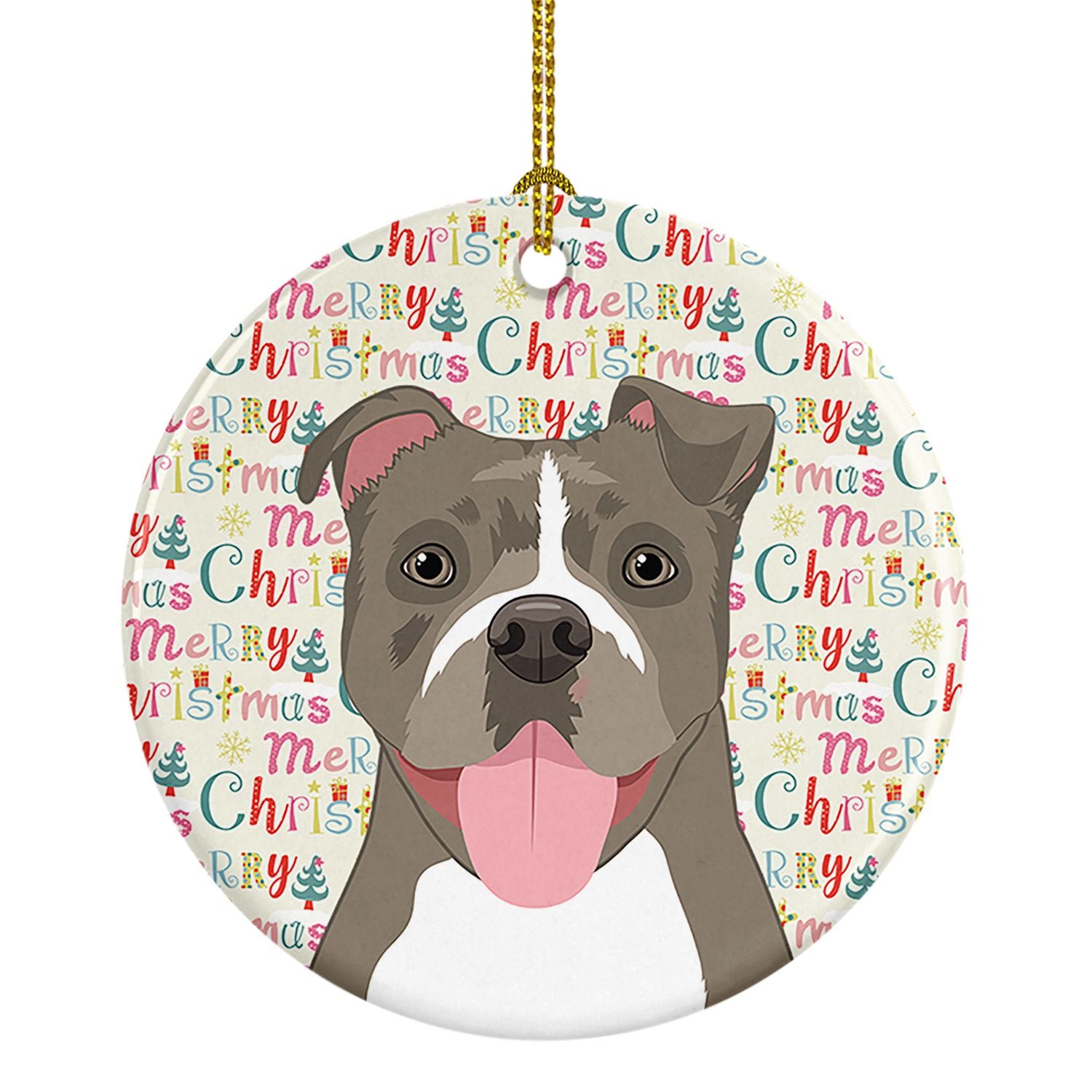 Pit Bull Blue #2 Christmas Ceramic Ornament Christmas Tree Hanging Decorations for Home Christmas Holiday, Party, Gift, 3 in, Mu