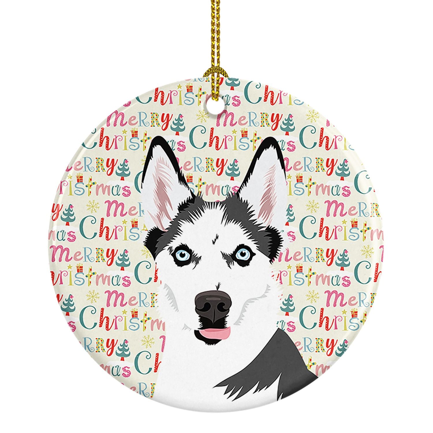 Siberian Husky Puppy Christmas Ceramic Ornament Christmas Tree Hanging Decorations for Home Christmas Holiday, Party, Gift, 3 in