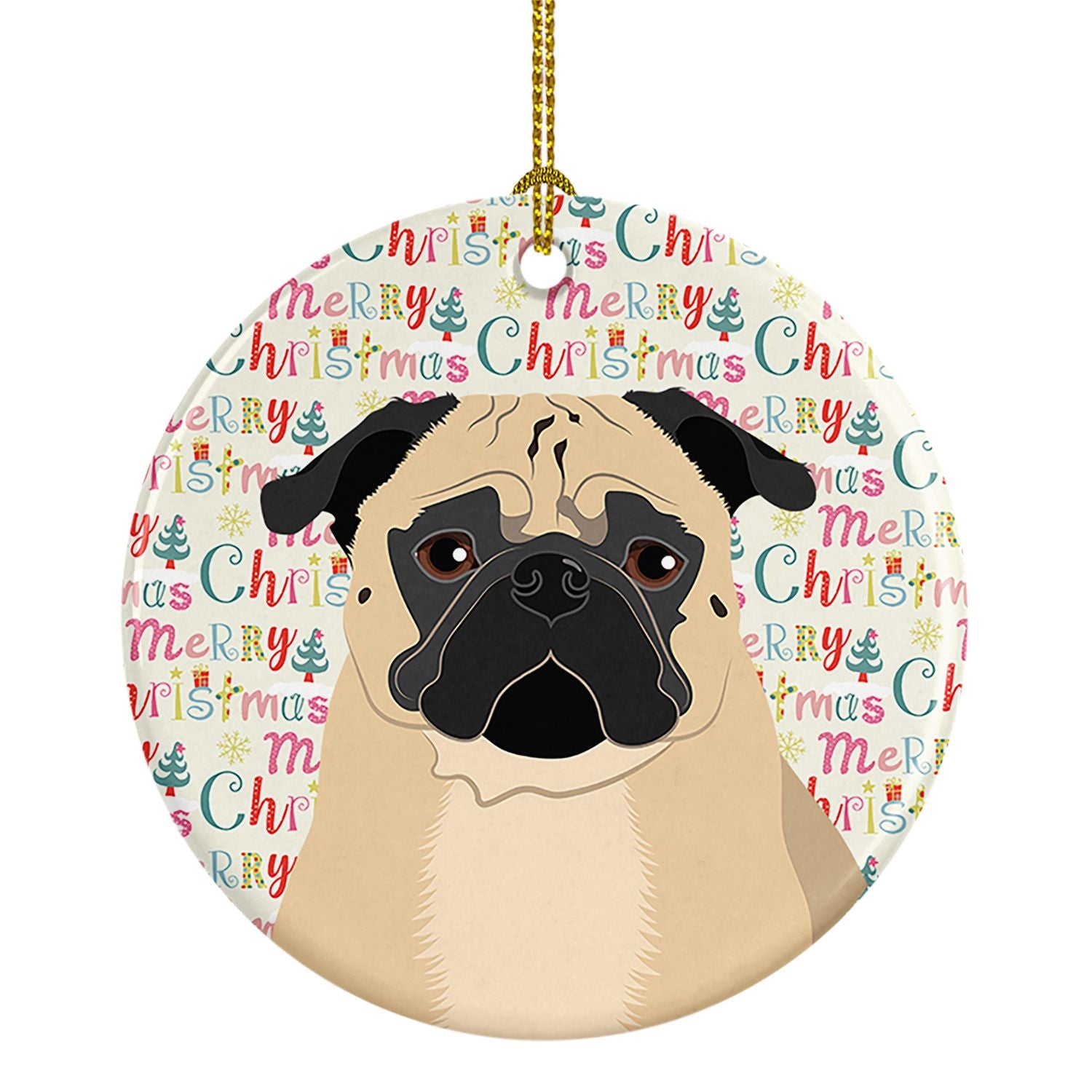 Pug Fawn #1 Christmas Ceramic Ornament Christmas Tree Hanging Decorations for Home Christmas Holiday, Party, Gift, 3 in, Multico