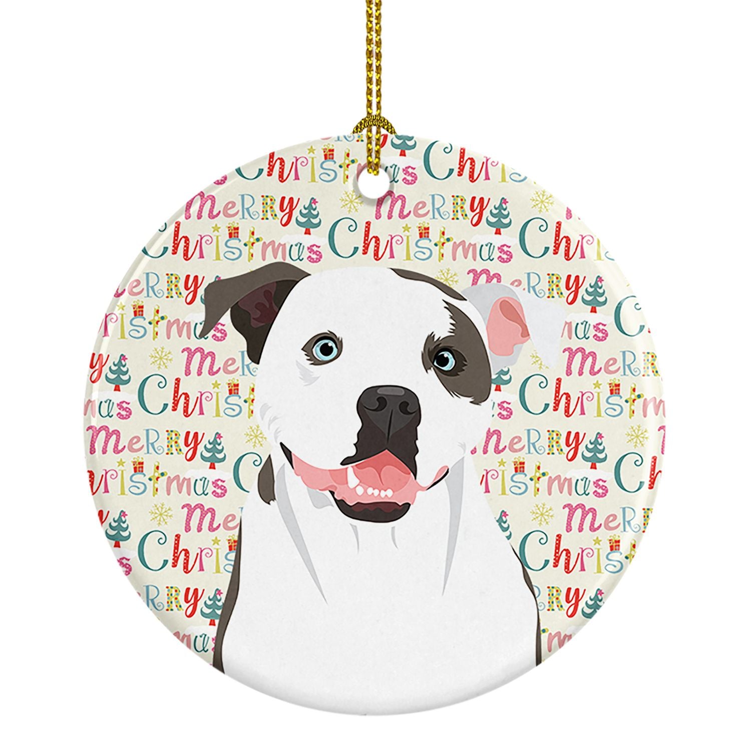 Pit Bull White #3 Christmas Ceramic Ornament Christmas Tree Hanging Decorations for Home Christmas Holiday, Party, Gift, 3 in, M