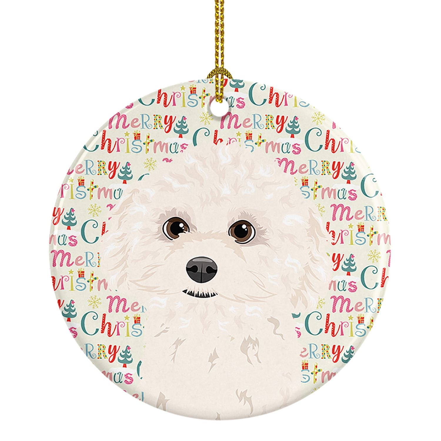 Poodle Toy White Christmas Ceramic Ornament Christmas Tree Hanging Decorations for Home Christmas Holiday, Party, Gift, 3 in, Mu
