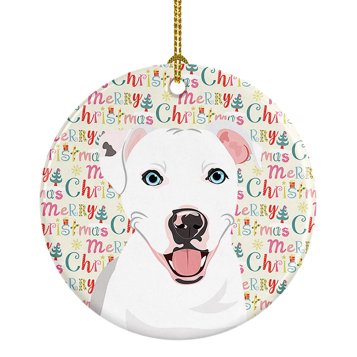 Pit Bull White #1 Christmas Ceramic Ornament Christmas Tree Hanging Decorations for Home Christmas Holiday, Party, Gift, 3 in, M