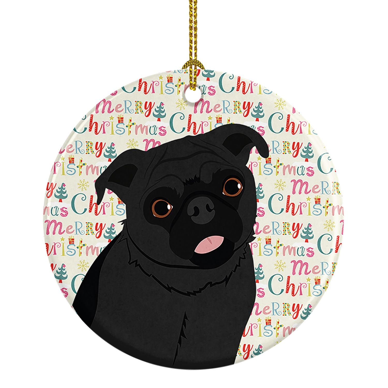 Pug Black #1 Christmas Ceramic Ornament Christmas Tree Hanging Decorations for Home Christmas Holiday, Party, Gift, 3 in, Multic