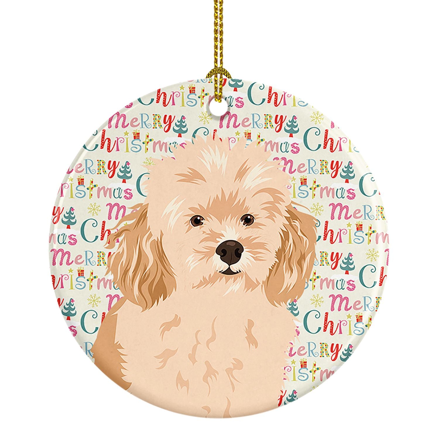 Poodle Toy Apricot #2 Christmas Ceramic Ornament Christmas Tree Hanging Decorations for Home Christmas Holiday, Party, Gift, 3 i