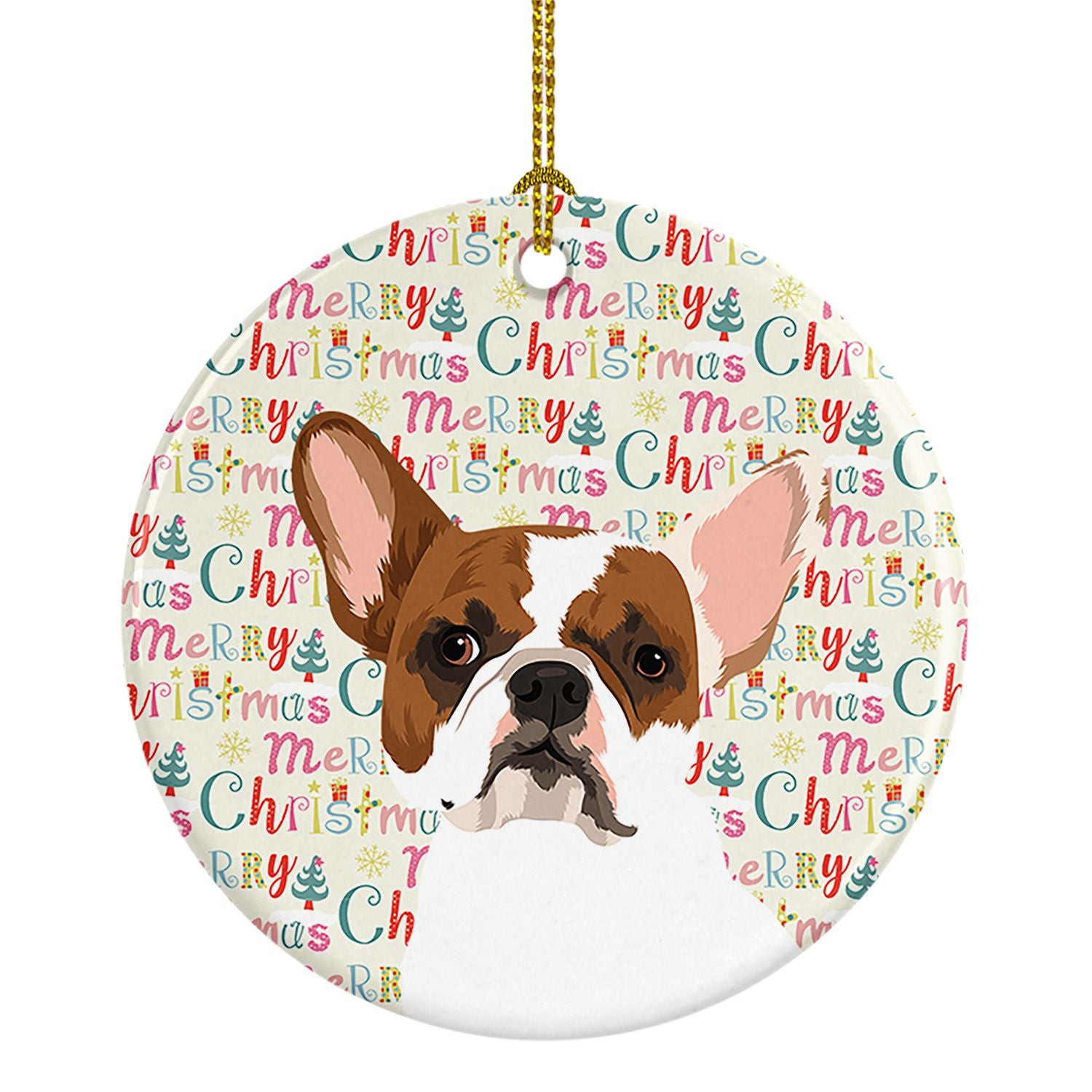 French Bulldog White #2 Christmas Ceramic Ornament Christmas Tree Hanging Decorations for Home Christmas Holiday, Party, Gift, 3