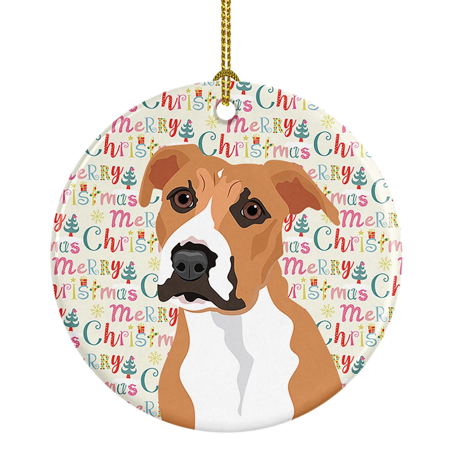 Pit Bull Fawn #3 Christmas Ceramic Ornament Christmas Tree Hanging Decorations for Home Christmas Holiday, Party, Gift, 3 in, Mu