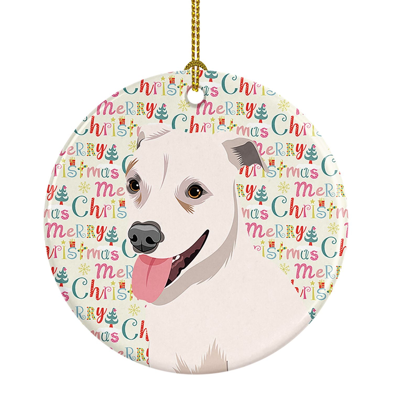 Pit Bull Puppy Christmas Ceramic Ornament Christmas Tree Hanging Decorations for Home Christmas Holiday, Party, Gift, 3 in, Mult