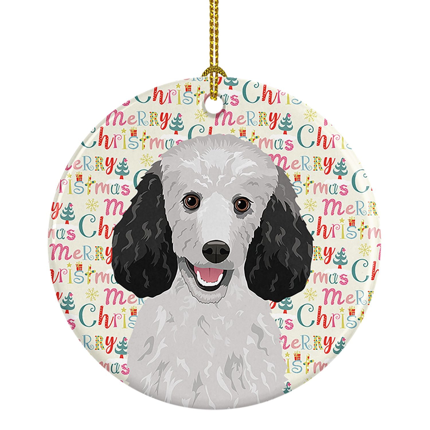 Poodle Standard Silver Christmas Ceramic Ornament Christmas Tree Hanging Decorations for Home Christmas Holiday, Party, Gift, 3 