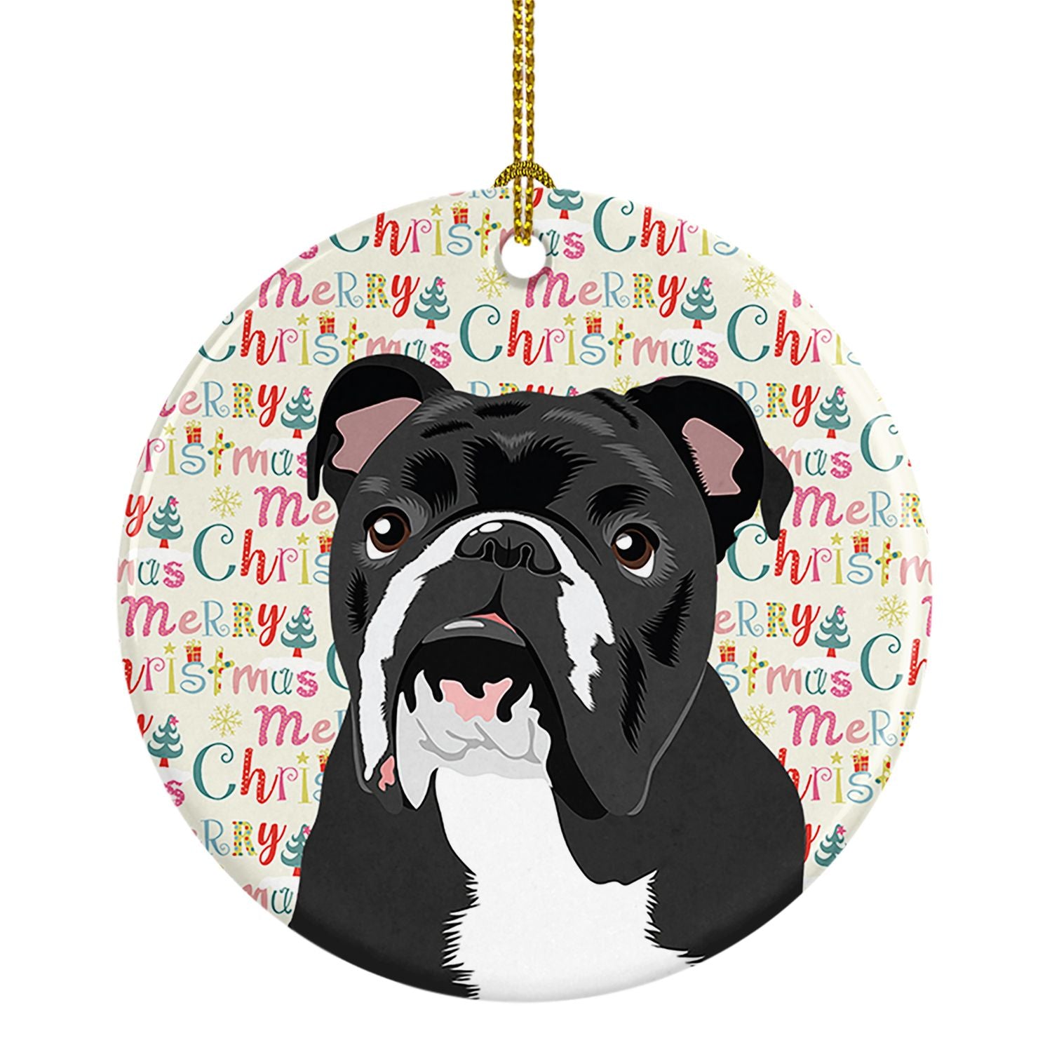 English Bulldog Black and White Christmas Ceramic Ornament Christmas Tree Hanging Decorations for Home Christmas Holiday, Party,