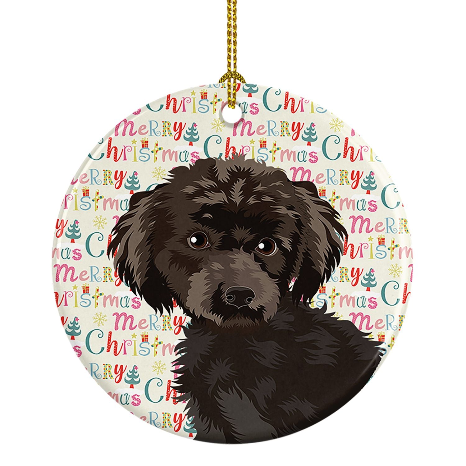 Poodle Toy Brown Christmas Ceramic Ornament Christmas Tree Hanging Decorations for Home Christmas Holiday, Party, Gift, 3 in, Mu