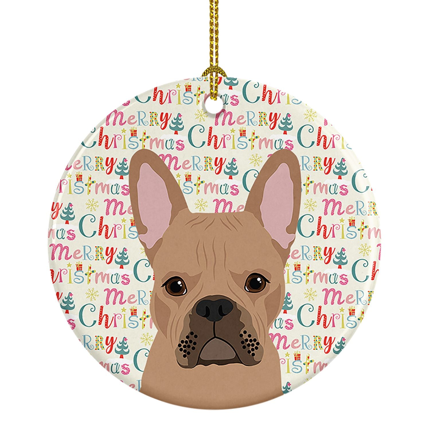 French Bulldog Cream Christmas Ceramic Ornament Christmas Tree Hanging Decorations for Home Christmas Holiday, Party, Gift, 3 in