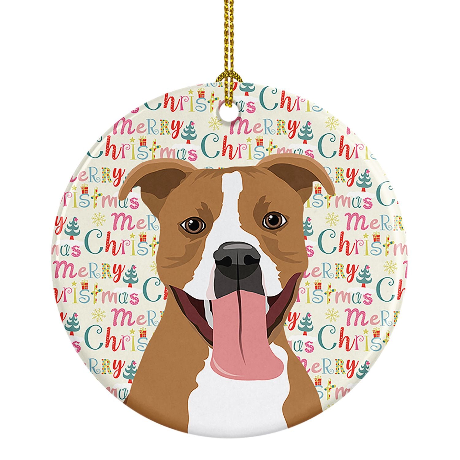 Pit Bull Fawn #2 Christmas Ceramic Ornament Christmas Tree Hanging Decorations for Home Christmas Holiday, Party, Gift, 3 in, Mu