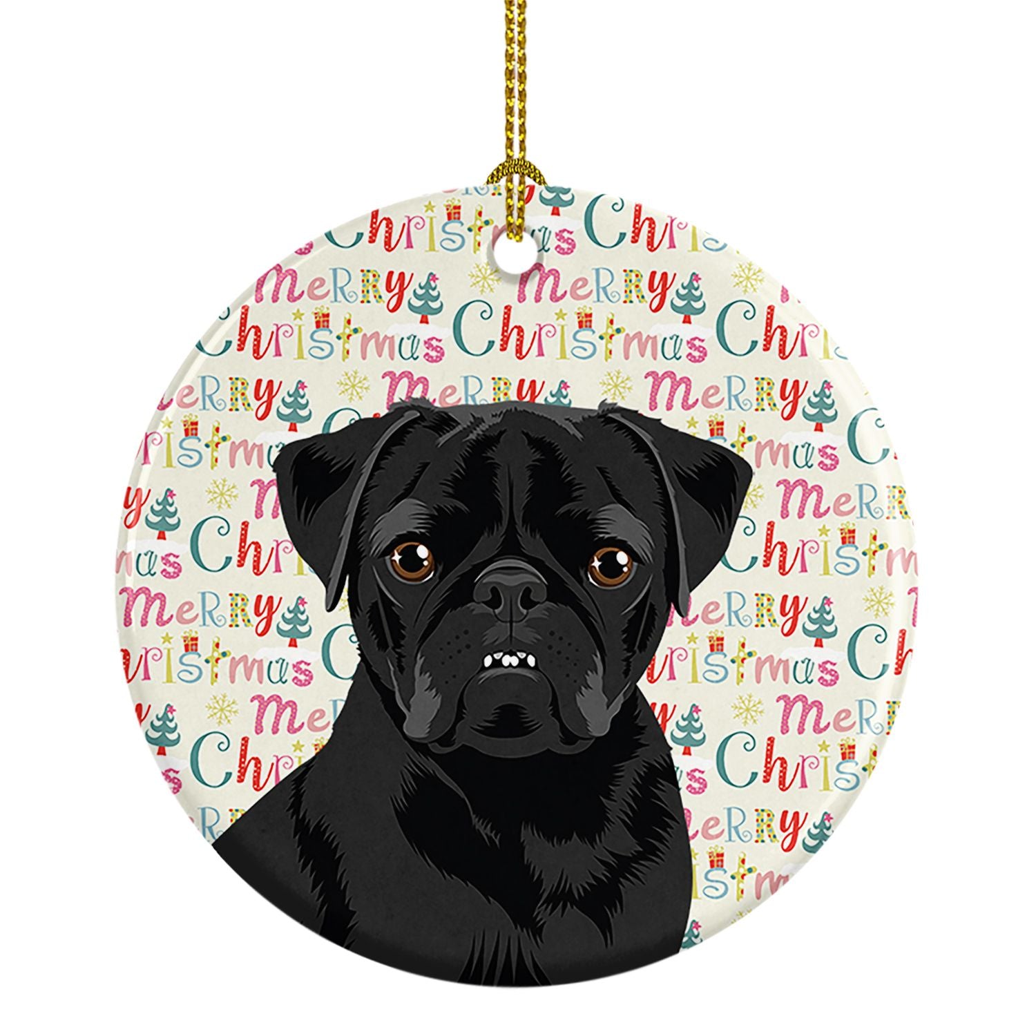 Pug Black #2 Christmas Ceramic Ornament Christmas Tree Hanging Decorations for Home Christmas Holiday, Party, Gift, 3 in, Multic
