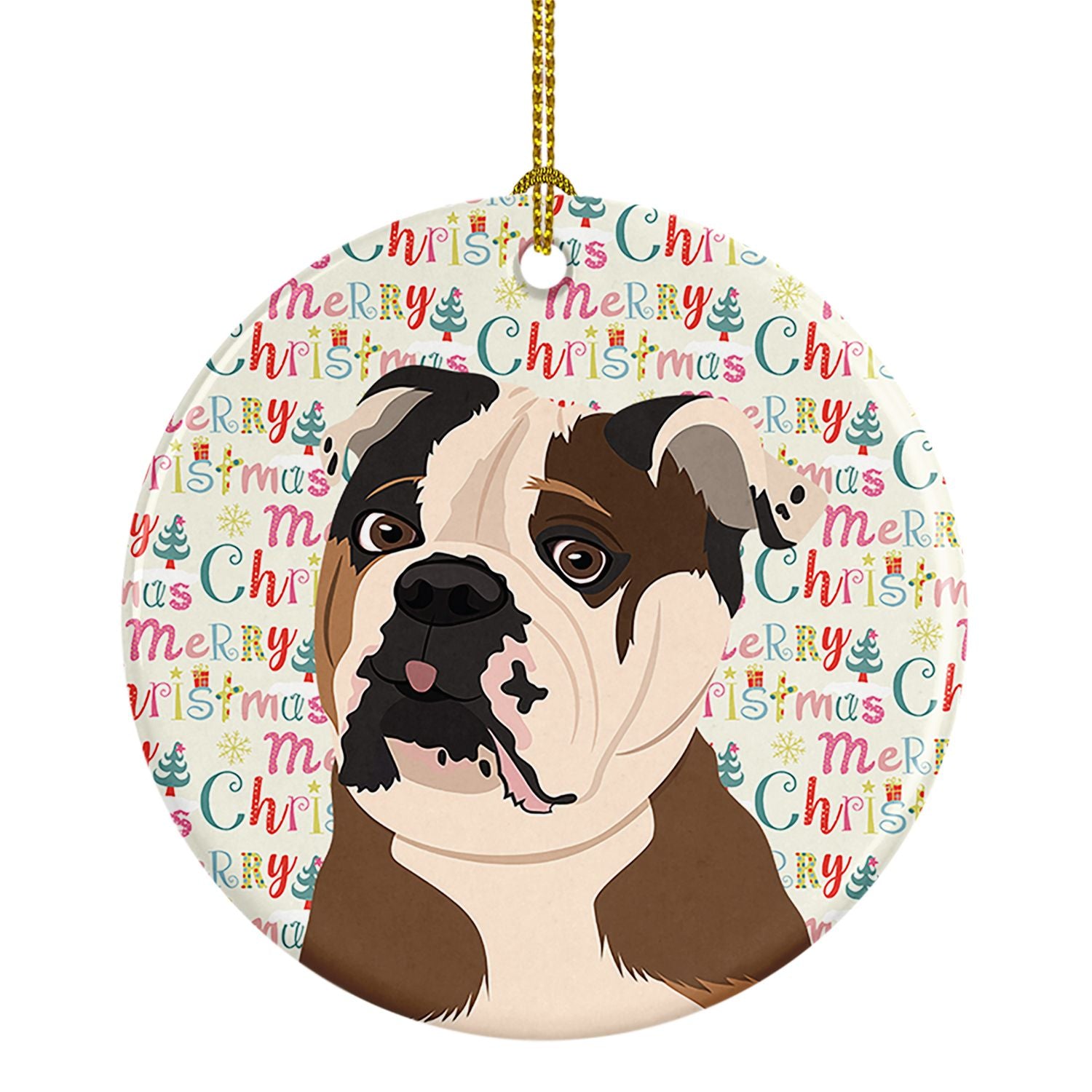 English Bulldog Chocolate Tan Christmas Ceramic Ornament Christmas Tree Hanging Decorations for Home Christmas Holiday, Party, G