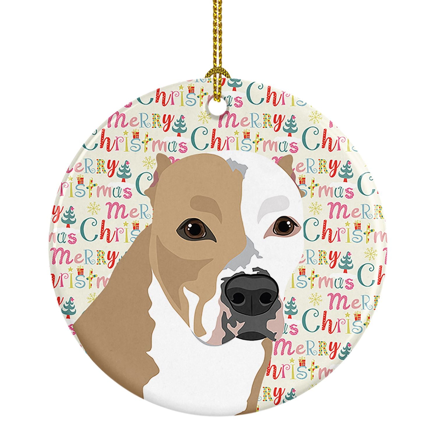 Pit Bull Fawn #4 Christmas Ceramic Ornament Christmas Tree Hanging Decorations for Home Christmas Holiday, Party, Gift, 3 in, Mu