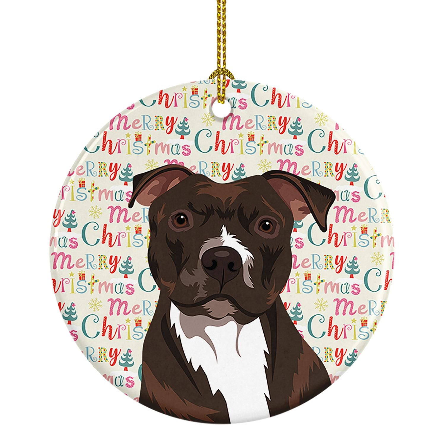 Pit Bull Brindle #2 Christmas Ceramic Ornament Christmas Tree Hanging Decorations for Home Christmas Holiday, Party, Gift, 3 in,