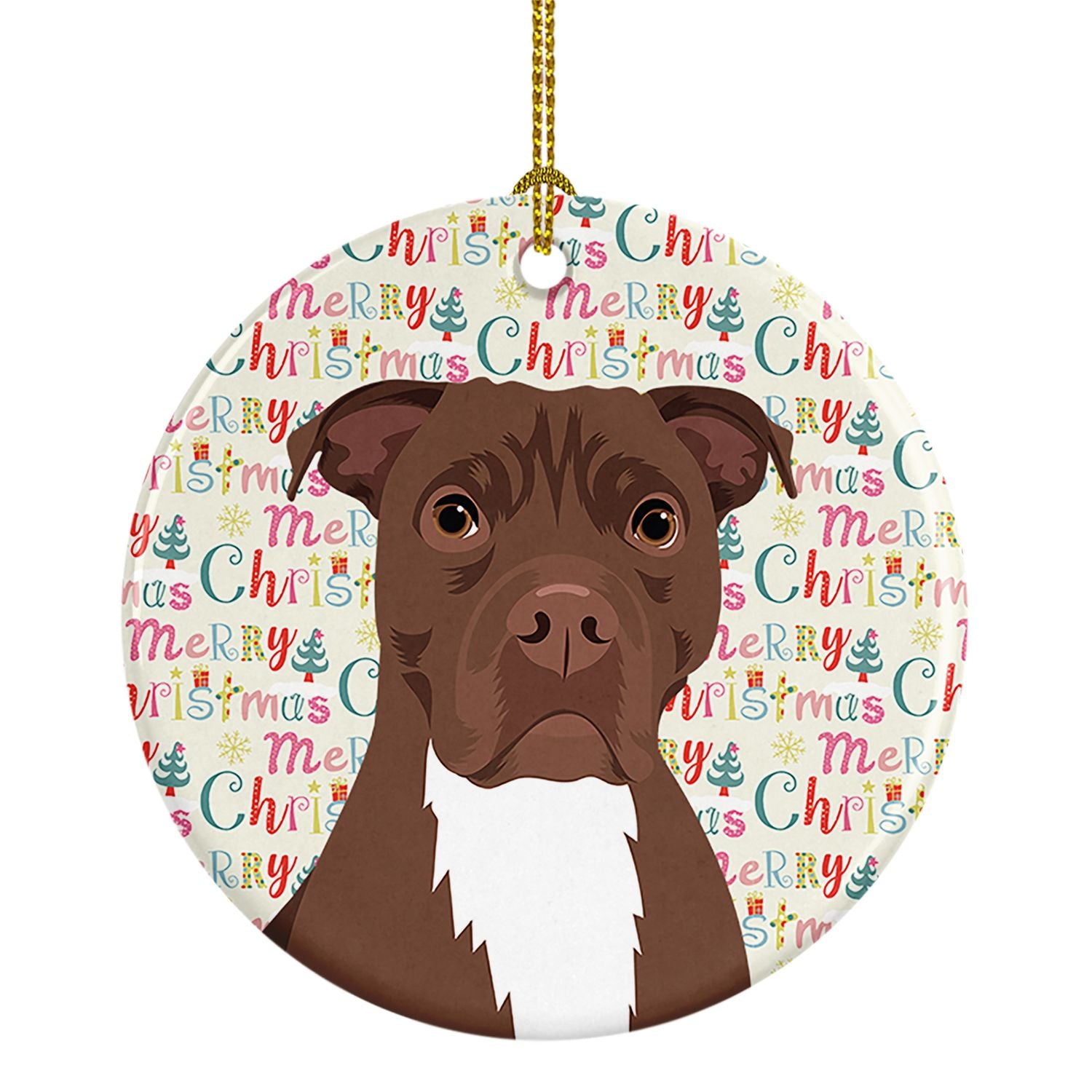 Pit Bull Chocolate Christmas Ceramic Ornament Christmas Tree Hanging Decorations for Home Christmas Holiday, Party, Gift, 3 in, 