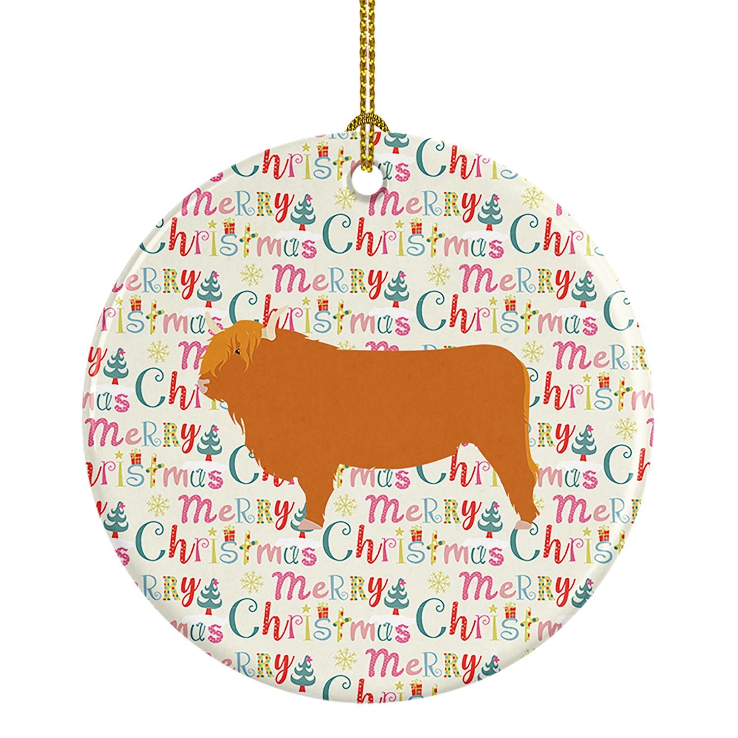 Highland Cow Christmas Ceramic Ornament Christmas Tree Hanging Decorations for Home Christmas Holiday, Party, Gift, 3 in, Multic