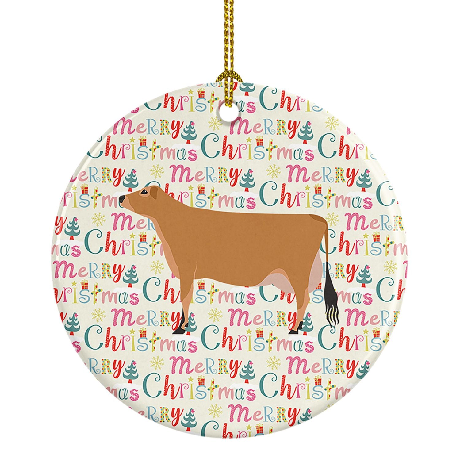 Jersey Cow Christmas Ceramic Ornament Christmas Tree Hanging Decorations for Home Christmas Holiday, Party, Gift, 3 in, Multicol