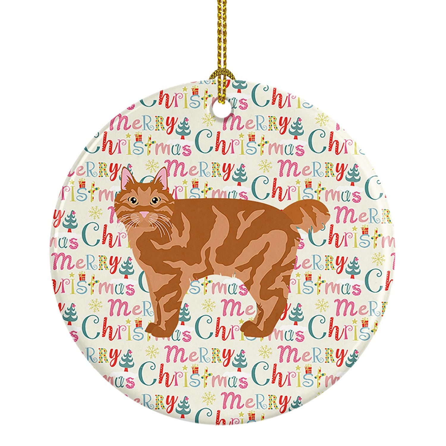 Kurilian Bobtail Cat Christmas Ceramic Ornament Christmas Tree Hanging Decorations for Home Christmas Holiday, Party, Gift, 3 in