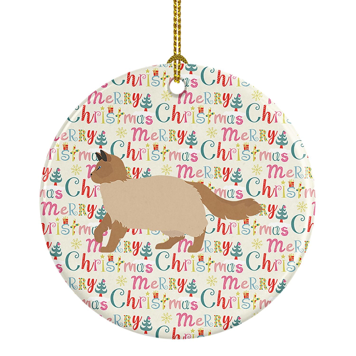 Ragdoll #2 Cat Christmas Ceramic Ornament Christmas Tree Hanging Decorations for Home Christmas Holiday, Party, Gift, 3 in, Mult