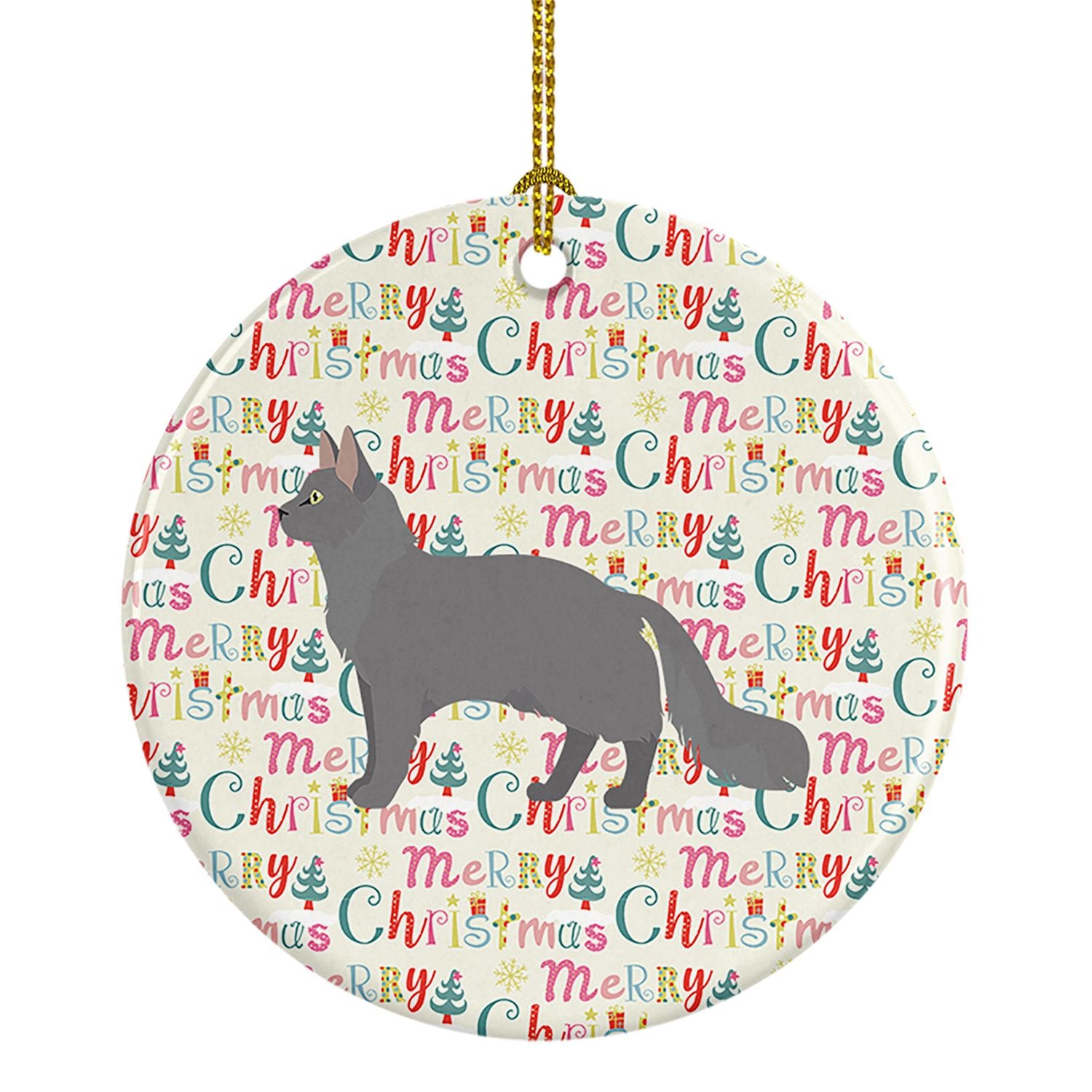 Nebelung #2 Cat Christmas Ceramic Ornament Christmas Tree Hanging Decorations for Home Christmas Holiday, Party, Gift, 3 in, Mul
