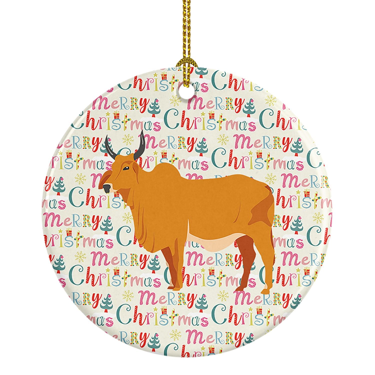 Zebu Indicine Cow Christmas Ceramic Ornament Christmas Tree Hanging Decorations for Home Christmas Holiday, Party, Gift, 3 in, M