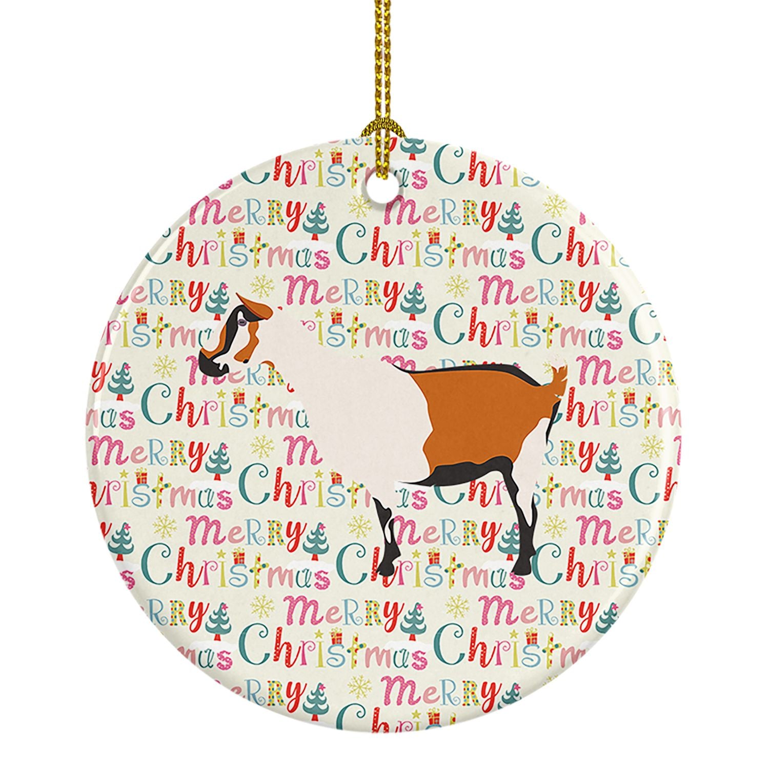 Alpine Goat Christmas Ceramic Ornament Christmas Tree Hanging Decorations for Home Christmas Holiday, Party, Gift, 3 in, Multico