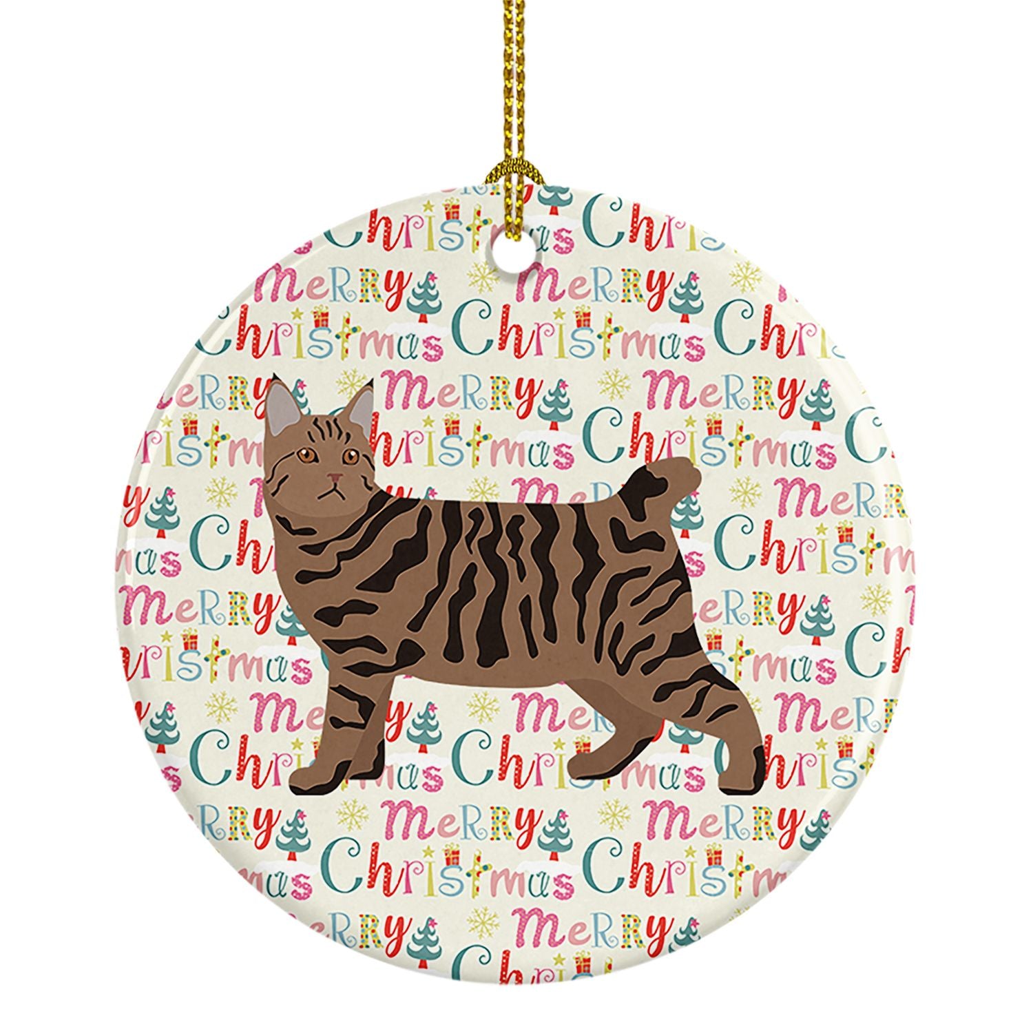 Pixie Bob #3 Cat Christmas Ceramic Ornament Christmas Tree Hanging Decorations for Home Christmas Holiday, Party, Gift, 3 in, Mu