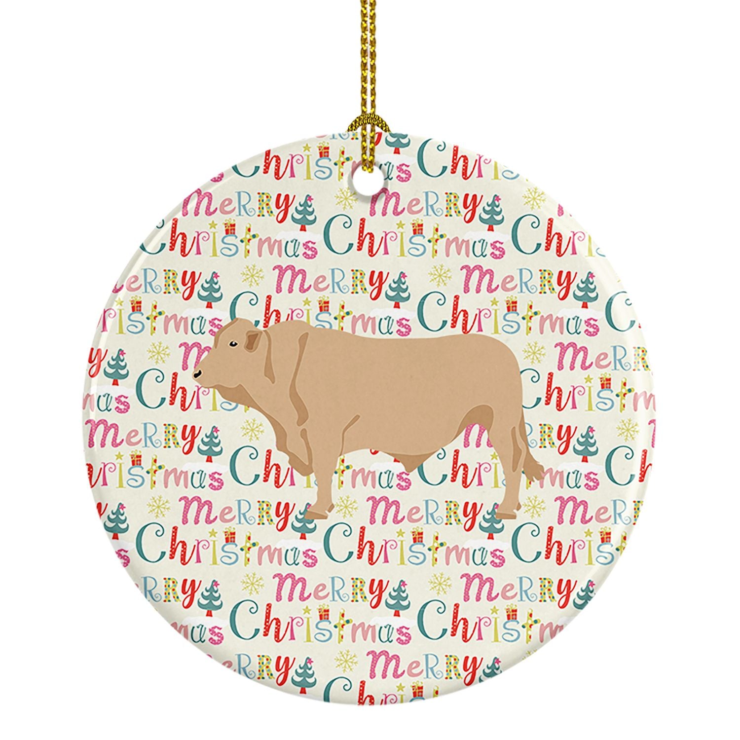 Charolais Cow Christmas Ceramic Ornament Christmas Tree Hanging Decorations for Home Christmas Holiday, Party, Gift, 3 in, Multi