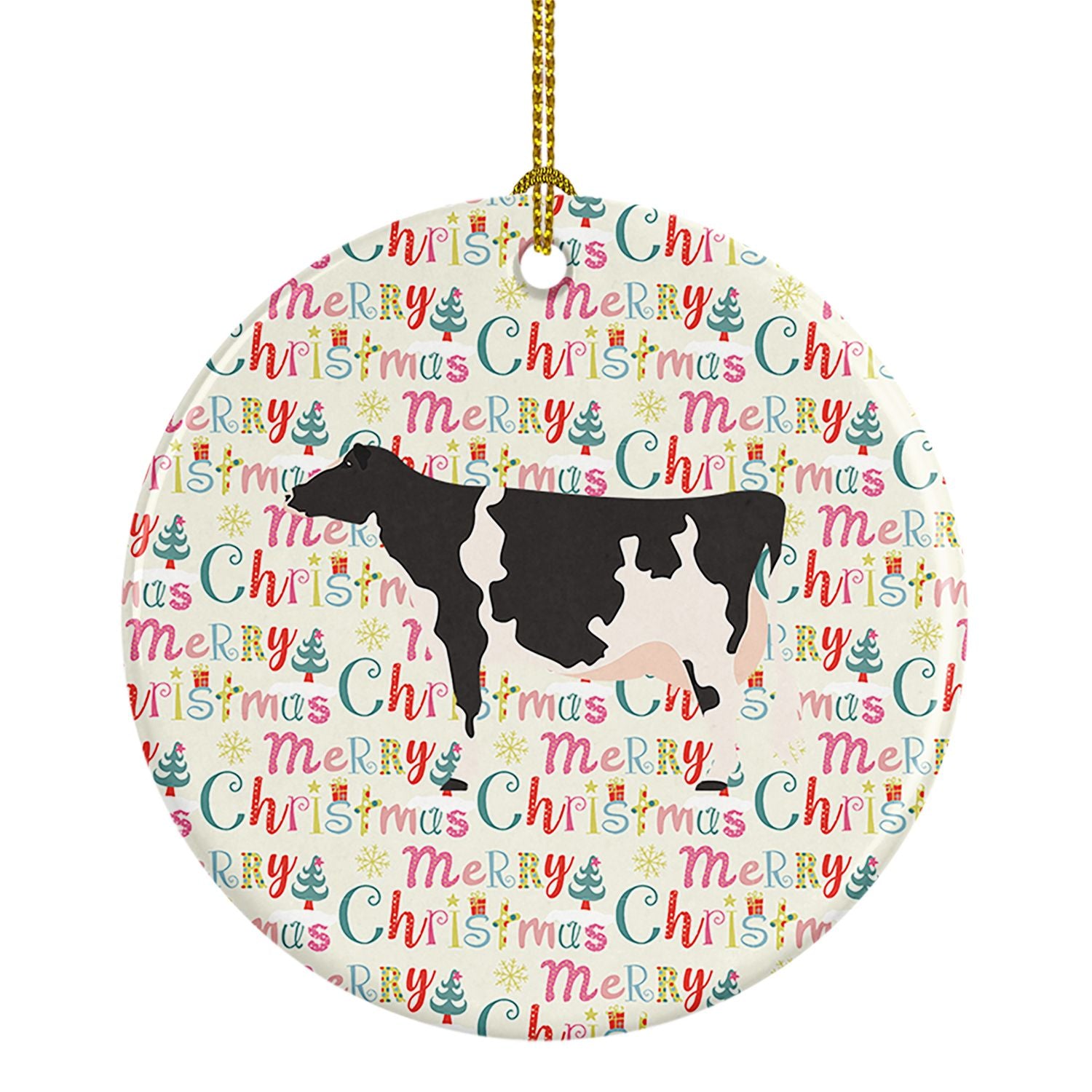 Holstein Cow Christmas Ceramic Ornament Christmas Tree Hanging Decorations for Home Christmas Holiday, Party, Gift, 3 in, Multic