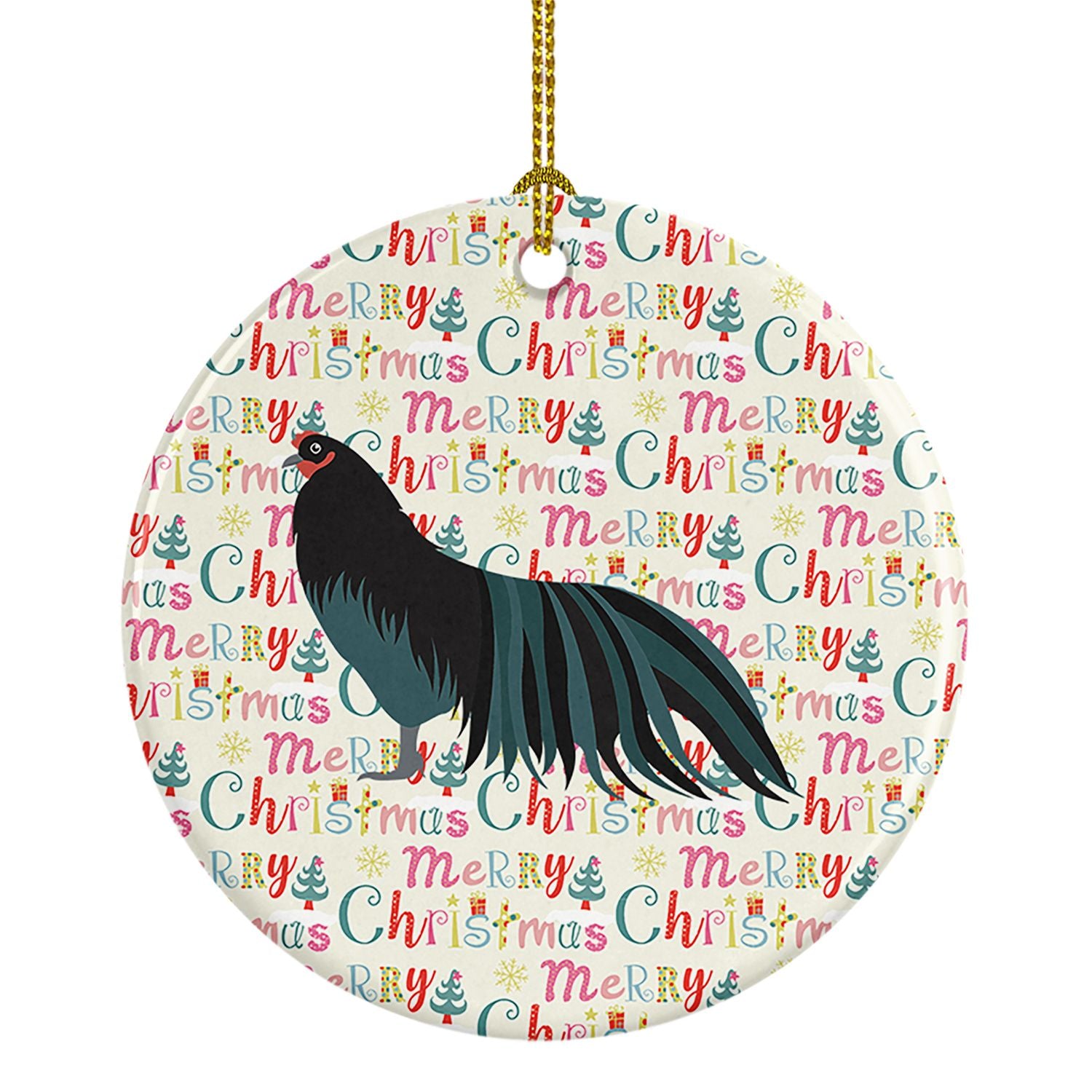 Sumatra Chicken Christmas Ceramic Ornament Christmas Tree Hanging Decorations for Home Christmas Holiday, Party, Gift, 3 in, Mul