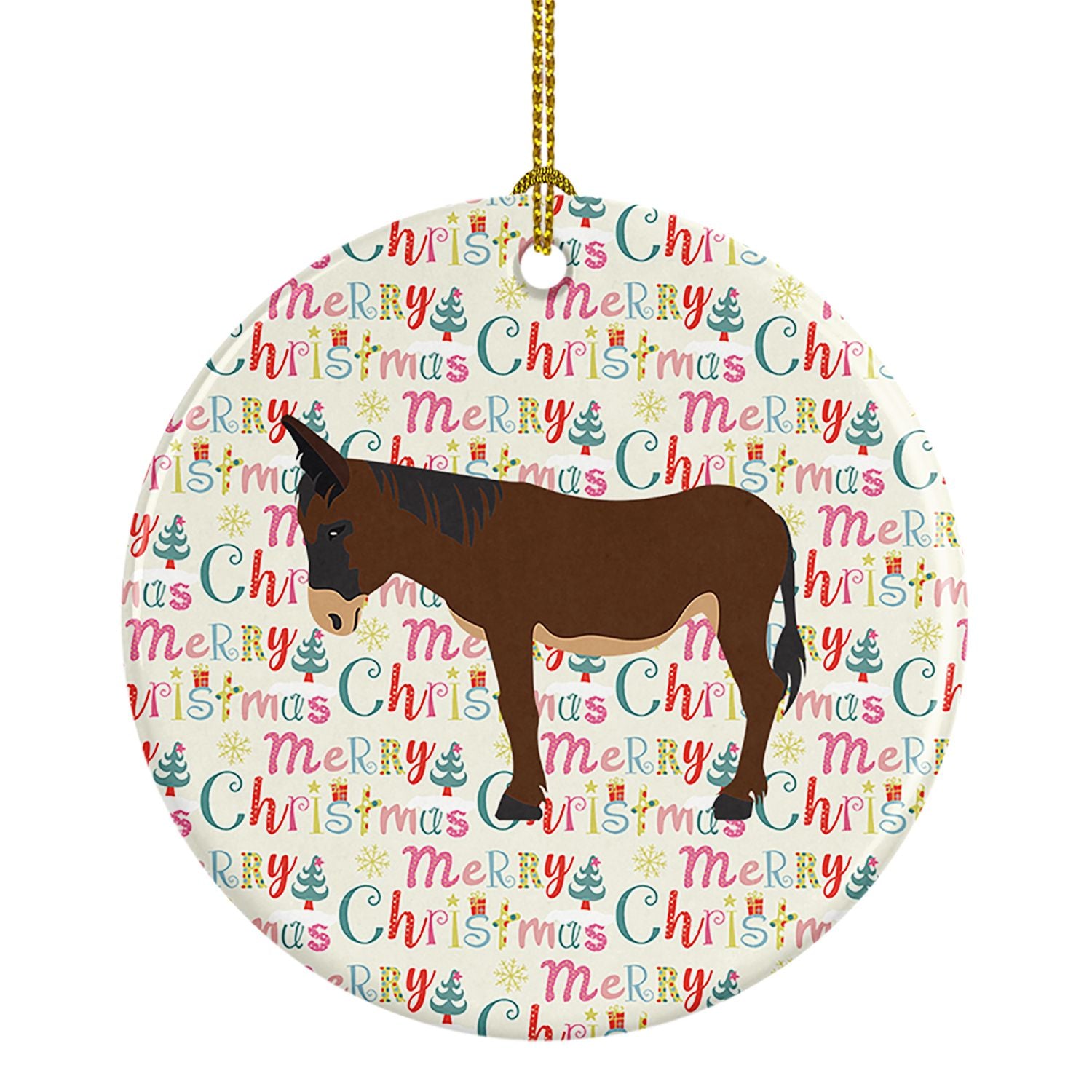 Zamorano-Leones Donkey Christmas Ceramic Ornament Christmas Tree Hanging Decorations for Home Christmas Holiday, Party, Gift, 3 