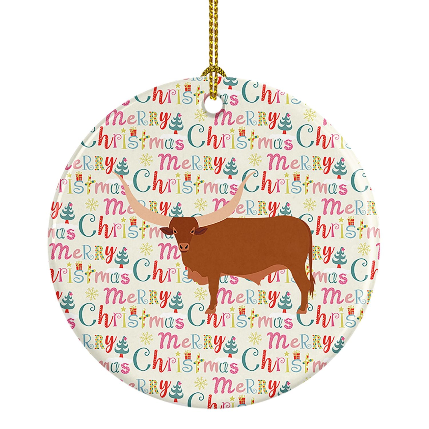 Ankole-Watusu Cow Christmas Ceramic Ornament Christmas Tree Hanging Decorations for Home Christmas Holiday, Party, Gift, 3 in, M