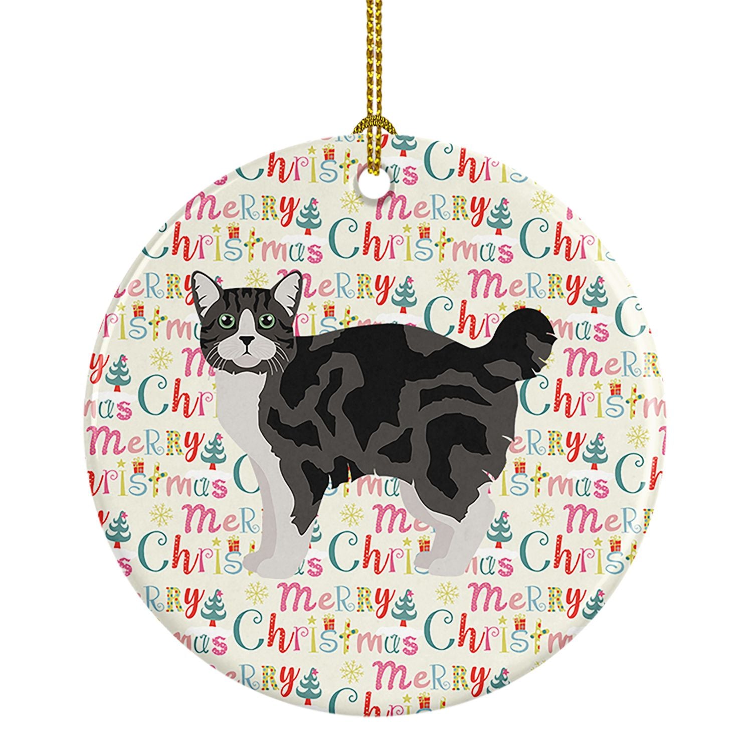 Manx #1 Cat Christmas Ceramic Ornament Christmas Tree Hanging Decorations for Home Christmas Holiday, Party, Gift, 3 in, Multico