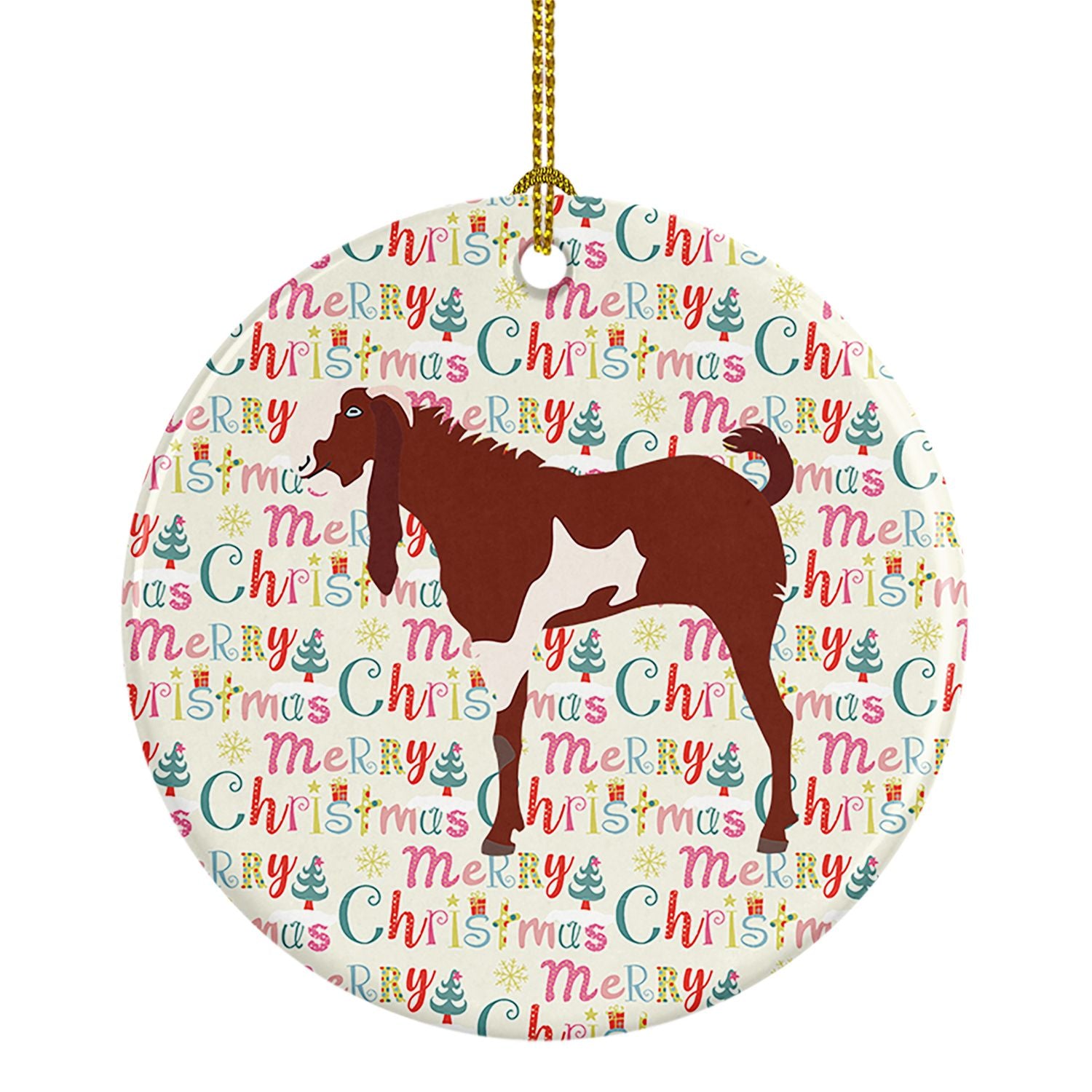 Jamnapari Goat Christmas Ceramic Ornament Christmas Tree Hanging Decorations for Home Christmas Holiday, Party, Gift, 3 in, Mult