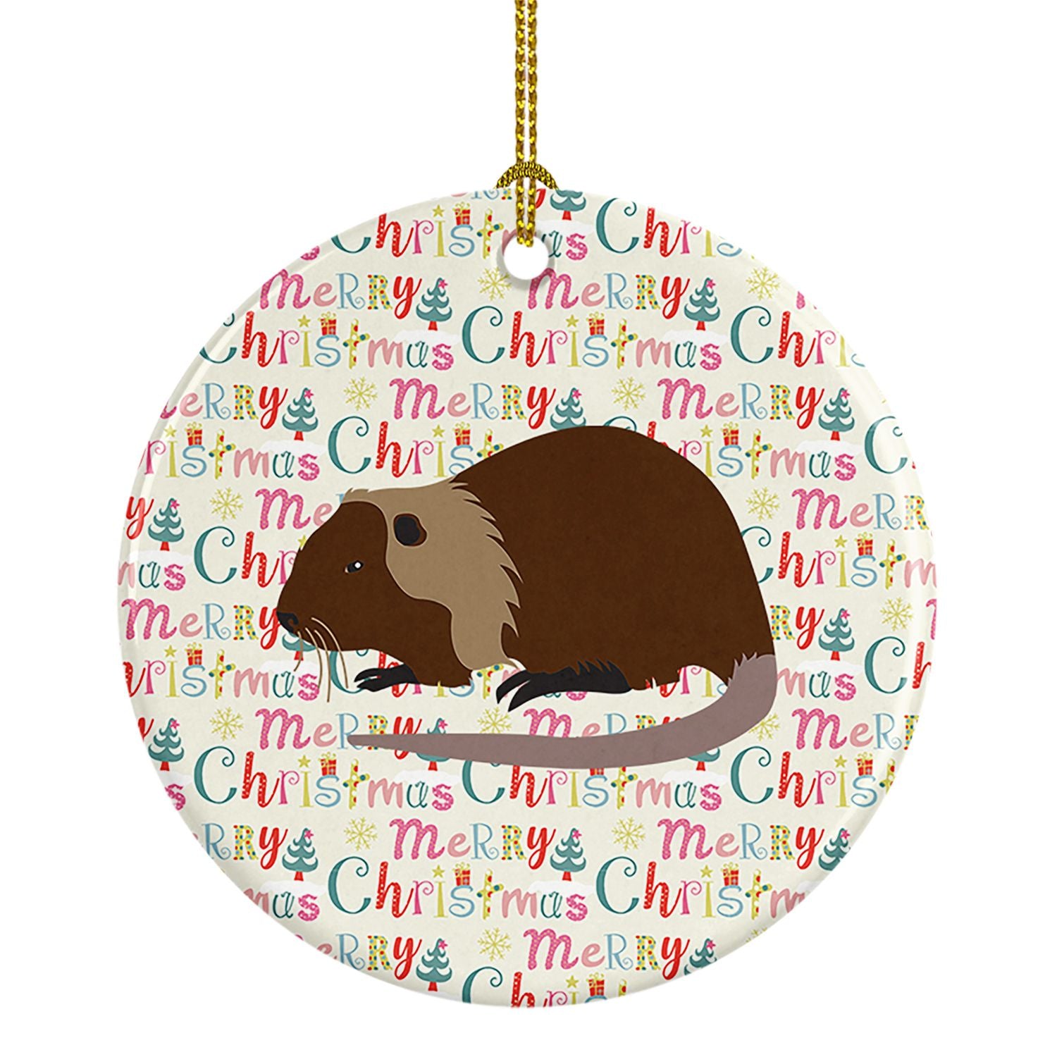 Coypu Nutria River Rat Christmas Ceramic Ornament Christmas Tree Hanging Decorations for Home Christmas Holiday, Party, Gift, 3 