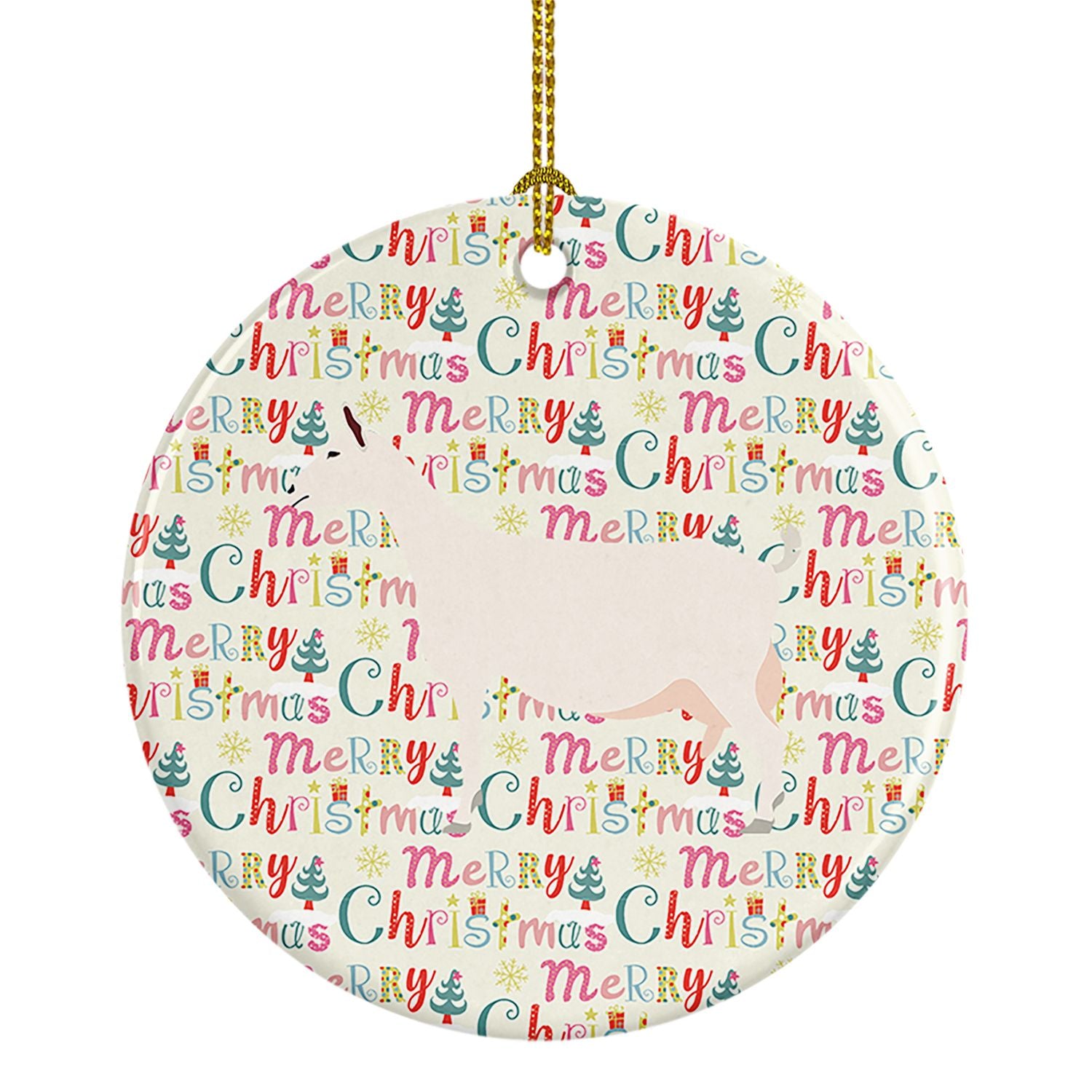 Saanen Goat Christmas Ceramic Ornament Christmas Tree Hanging Decorations for Home Christmas Holiday, Party, Gift, 3 in, Multico